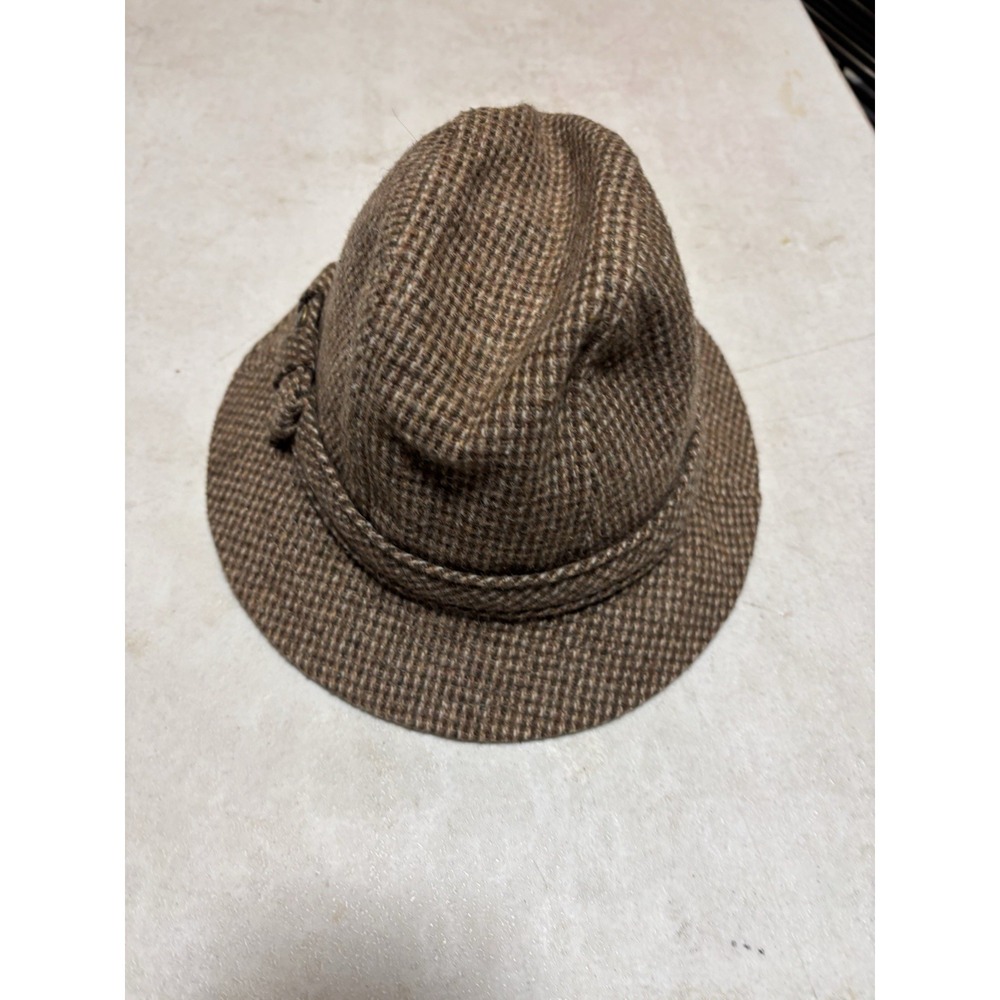 Vtg Mens Traveler Country Gentleman Fedora Hat M Brown Houndstooth Print 22"